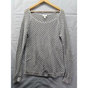 LOFT Gray Open Knit Sweater Women's Medium Scoop Neck Long Sleeve Pullover